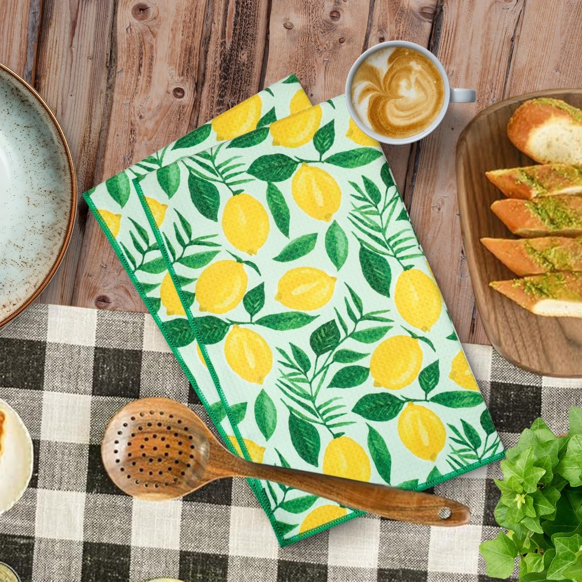 KAF Home Haven Kitchen Tea Towel - Set of 2 Quick Drying Microfiber Cloth Towels - 18 x 30 - Lemons