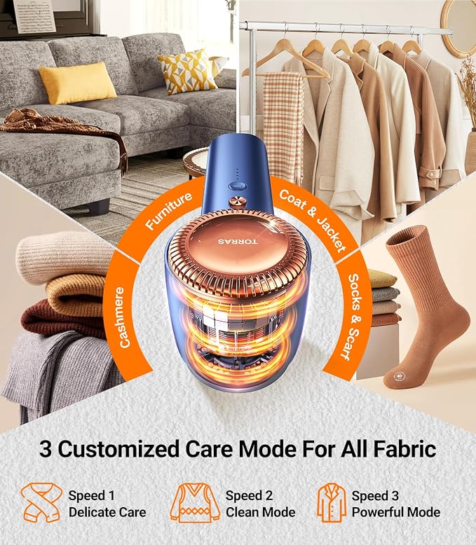 TORRAS Fabric Shaver Lint Remover, Rechargeable Electric 3-Speed Sweater Shaver - Image 4