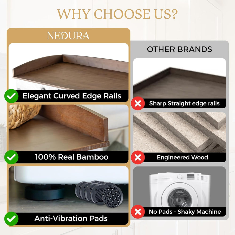 Nedura Washer Dryer Countertop with Anti-Vibration Pads, Curved Edge Rails, P...