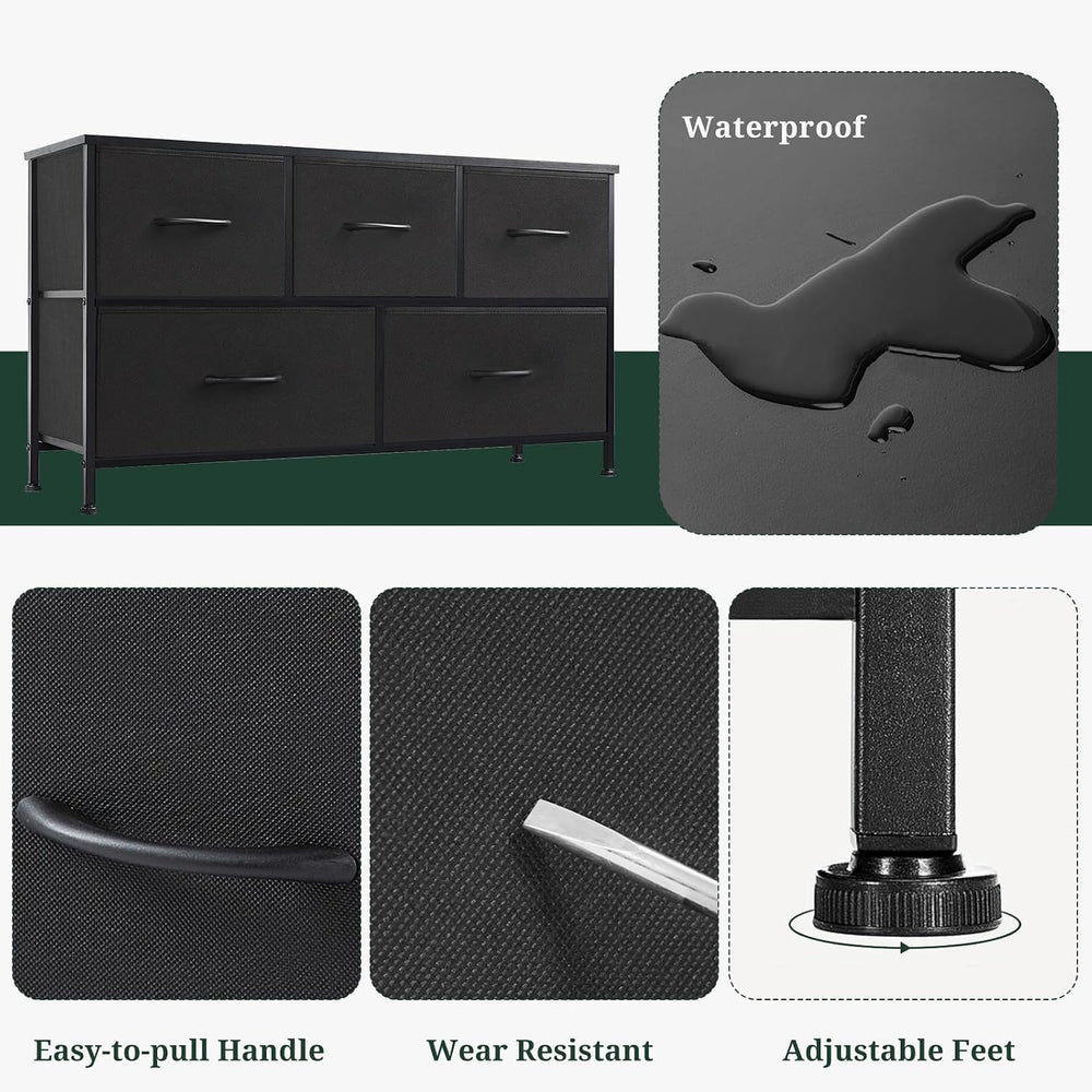 5-Drawer Dresser for Bedroom, Anti-Tip Wide Storage Organizer Fabric