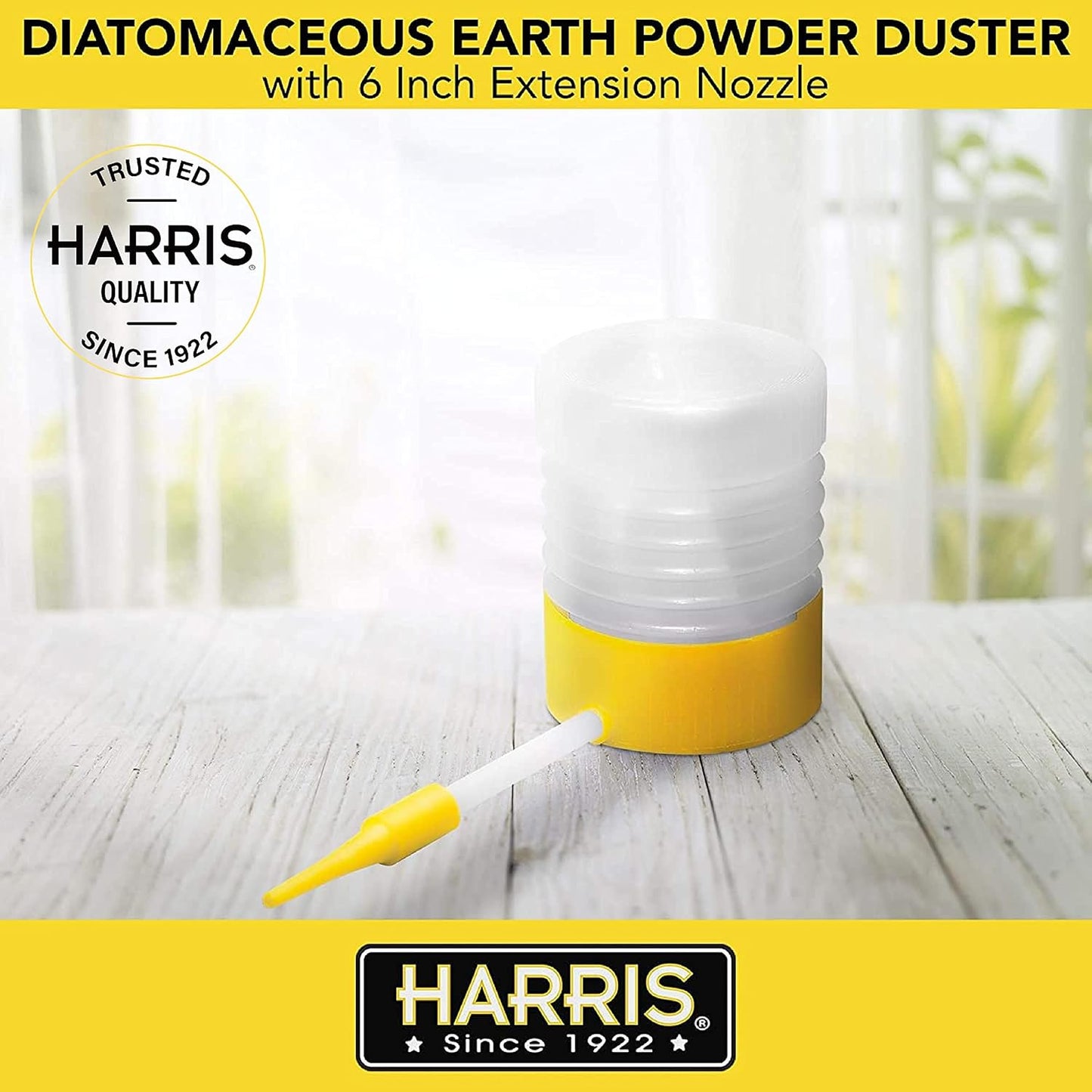 HARRIS Diatomaceous Earth Powder Duster with 6 Inch Extension Nozzle, for Easier Application of DE in Home & Outdoor Lawn and Garden Use