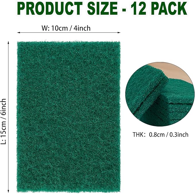 12 Pcs/Pack Green Heavy Duty Scouring Pads Reusable Household ScrubPads - Image 2
