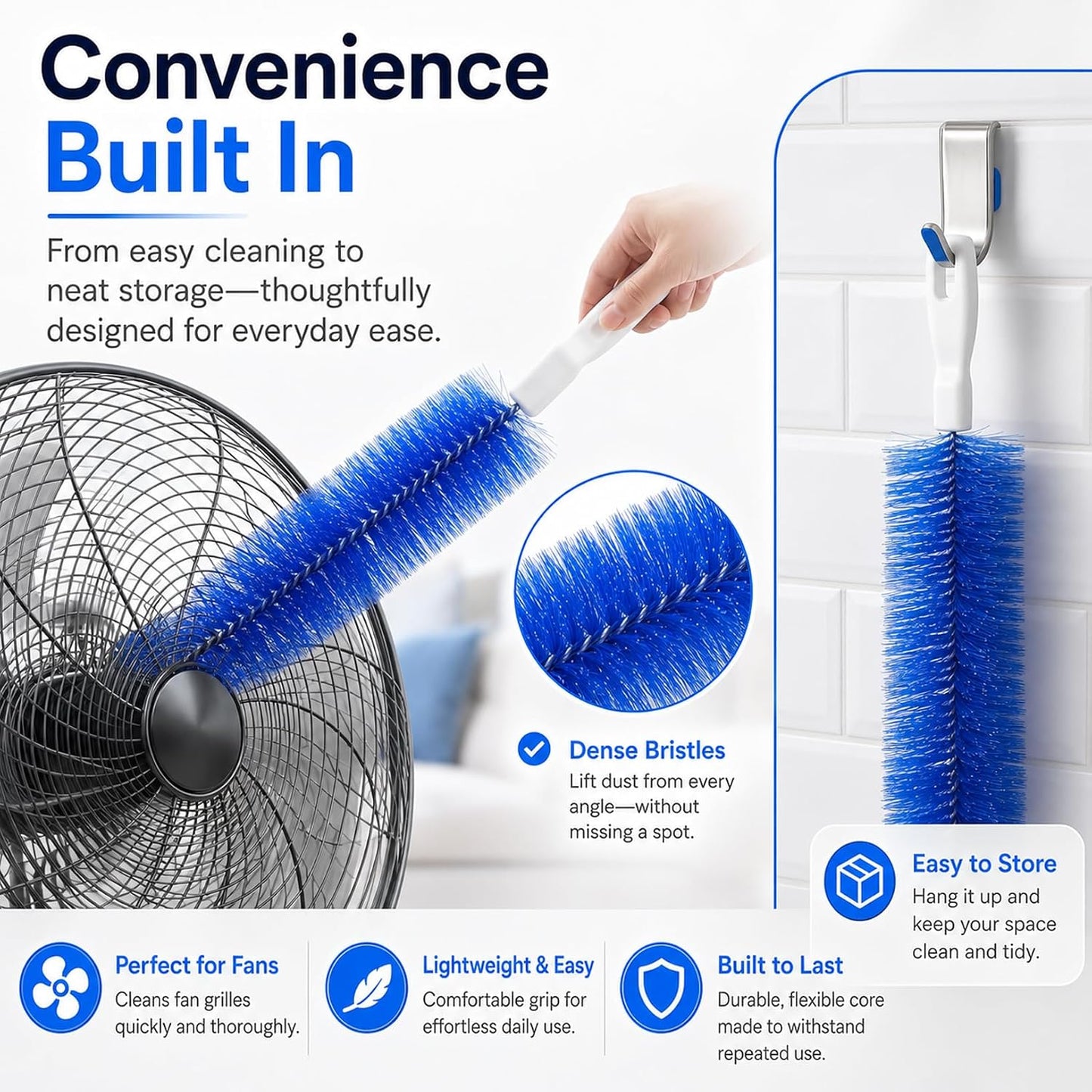 2Pcs Flexible Duster with Bendable Microfiber Head, Reusable Dust Remover, Fan Brush Cleaner for Ceiling Fans, Blinds, Furniture, Cars, Home Cleaning Tool with Soft Washable Fiber Head (Grey*4)