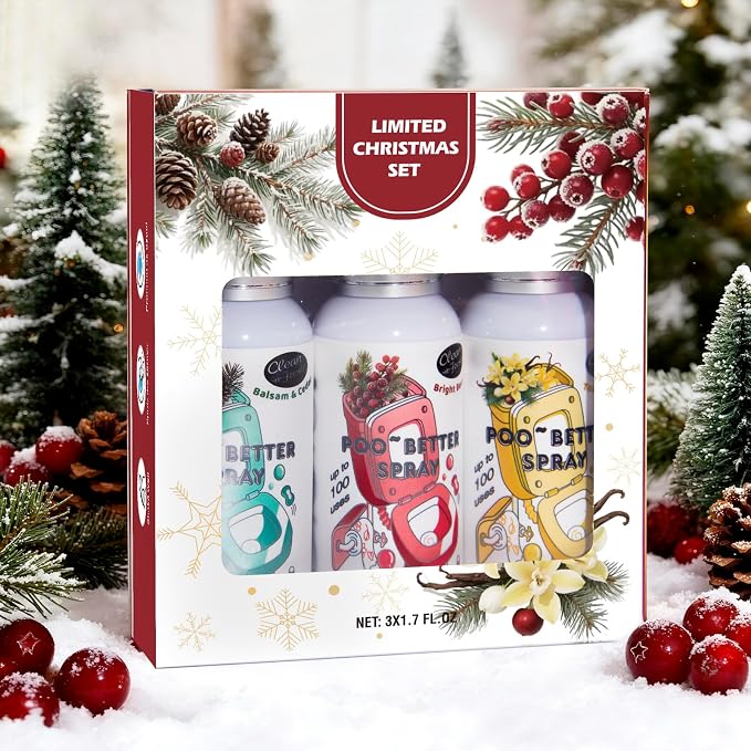 Clean-n-Fresh Holiday Toilet Spray, 3 Pack Gift Set- Balsam & Cedar/Toasty - Image 6