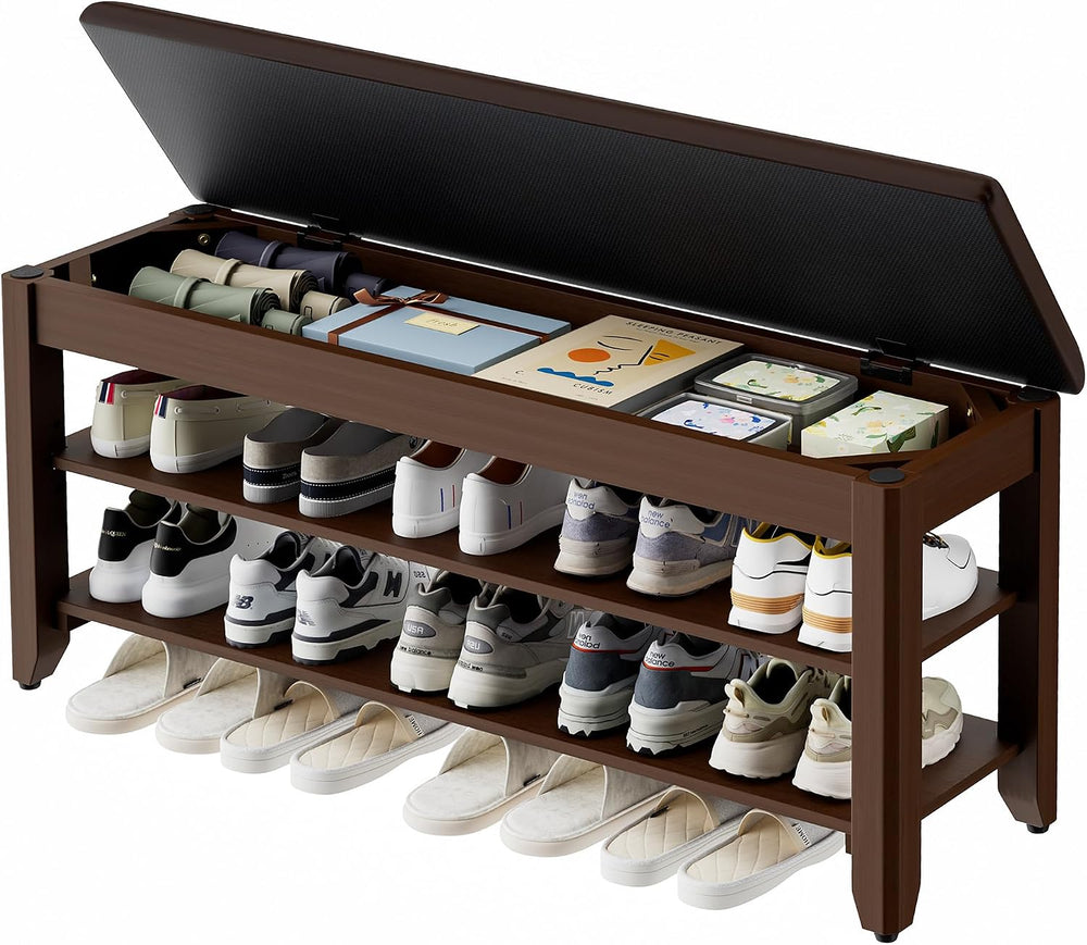 Homleke 39.4" Wide Solid Wood Shoe Rack Bench with Flip-Top Storage