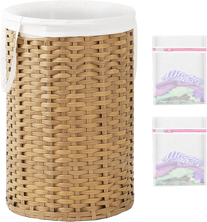 34.3 Gal Large Laundry Hamper Laundry Basket Round Handwoven Wicker Laundry by SETVSON