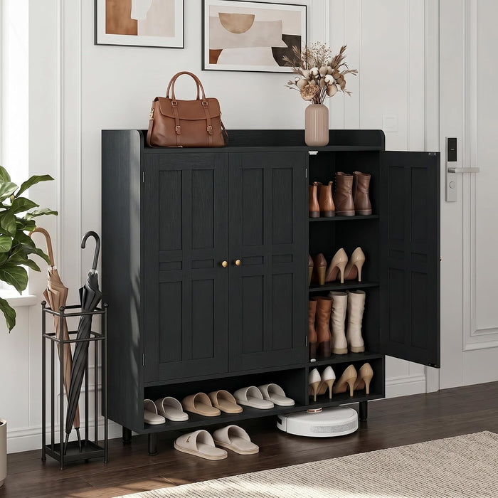 Miereirl 6-Tier 3 Doors Shoe Storage Cabinet, 45" Tall Entryway Shoe Storage Rack with Adjustable Shelves & Doors, for High Heels Boots and Sneakers, Black
