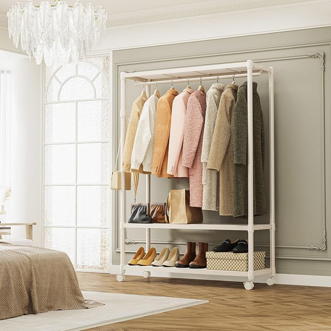 IZEUK Heavy Duty Rolling Garment Rack Wire Clothes Rack - Image 2