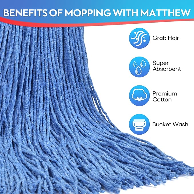 Matthew Cleaning 20oz 3Pack Cotton Floor Mop, Cotton Looped-Open String Heavy - Image 2