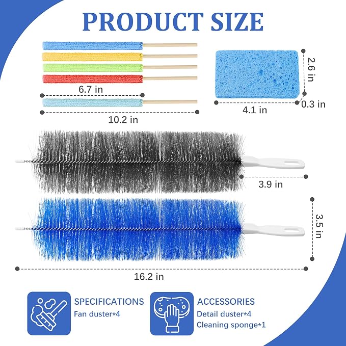10Pcs Floor Fan Cleaning Brush Set, Bendable Fan Duster, Microfiber Detail - Image 2