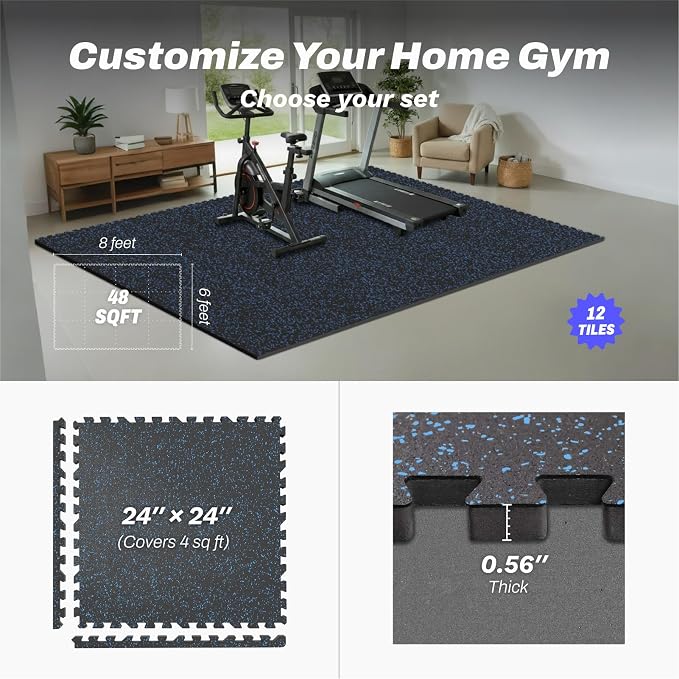 AIRHOP 0.56in Thick 48 Sq Ft Exercise Equipment Mats, 12 Tiles Upgraded Rubber - Image 4