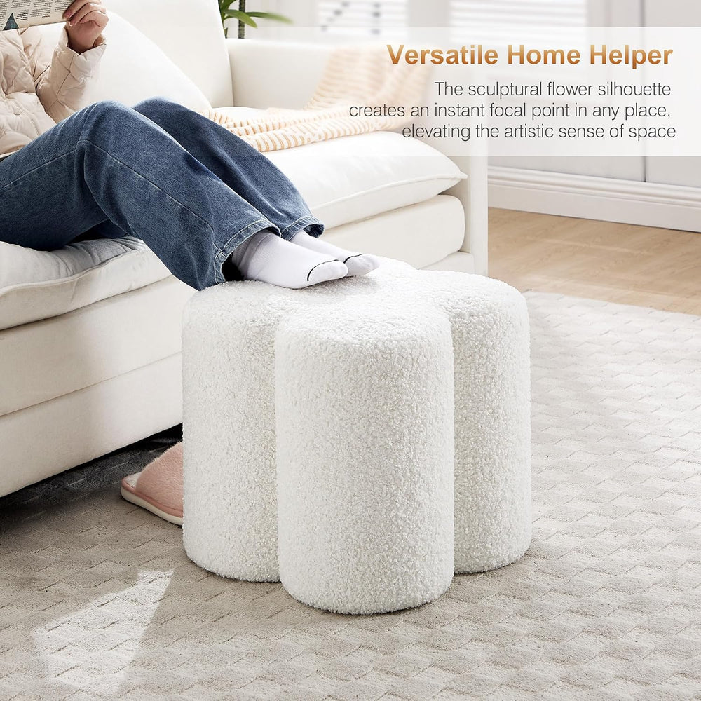 Zesthouse Flower Pouf Ottomans Foot Rest Set of 2, Boucle Poofy Ottomans