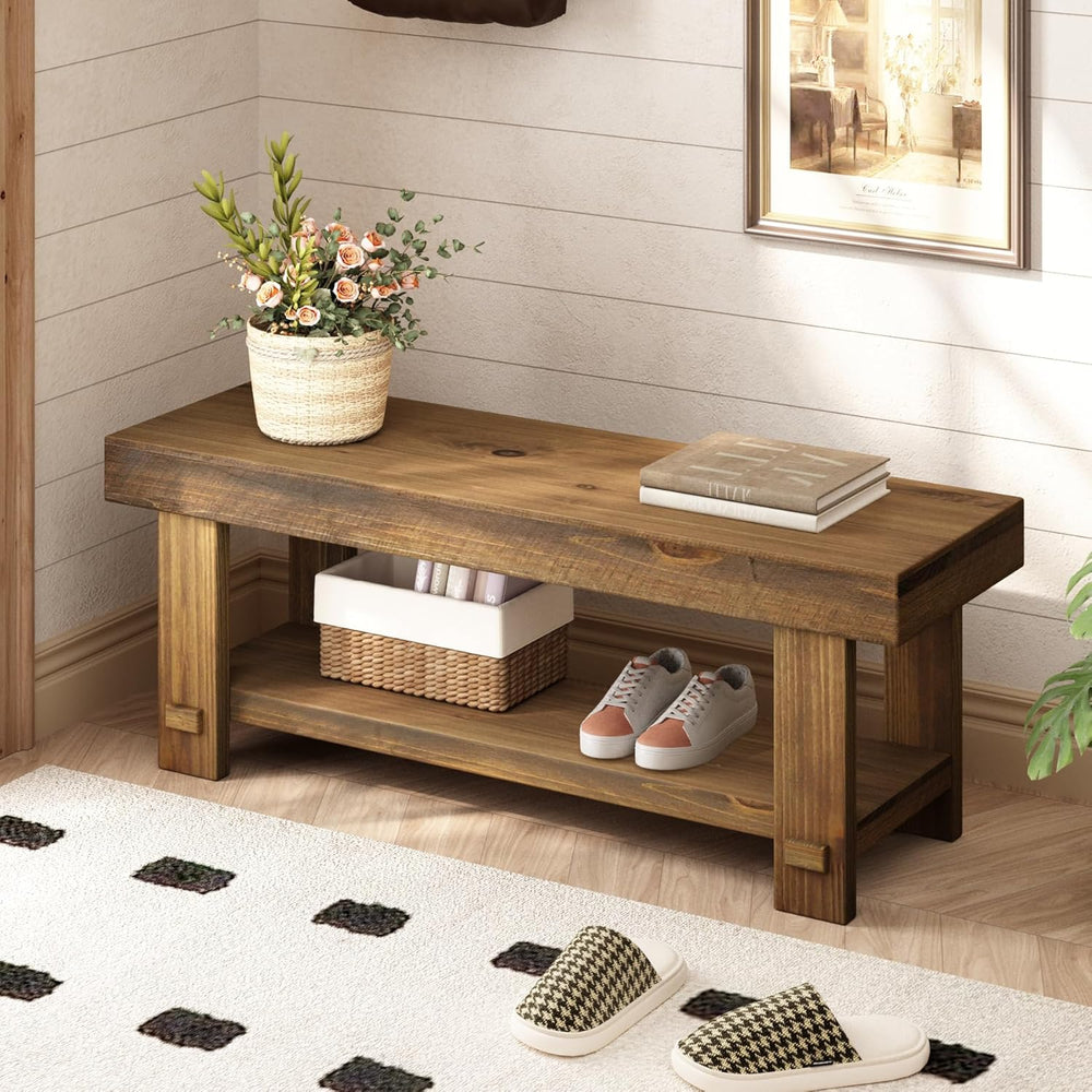 HOKYHOKY Solid Wood Entryway Bench - 42.6" Farmhouse Long Narrow Benches