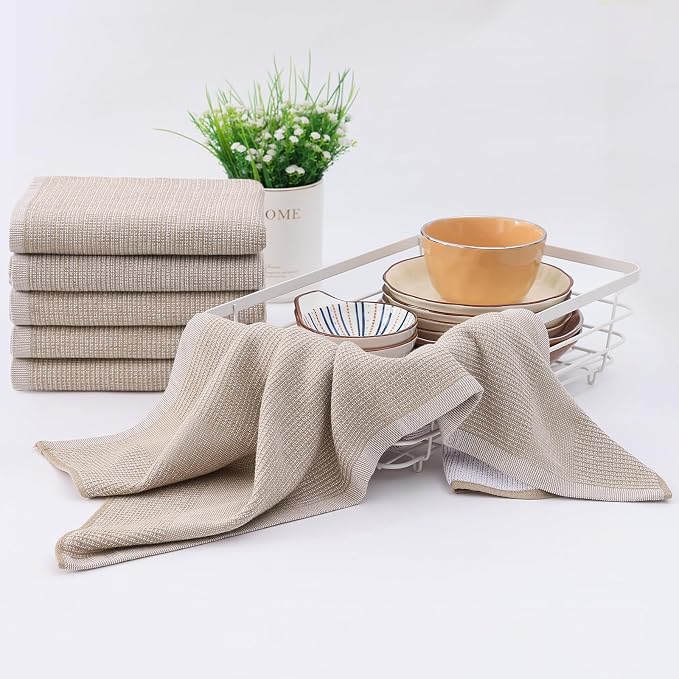 Homaxy Premium Kitchen Towels, Large Cotton Kitchen Hand Towels, Flat and Terry - Image 6