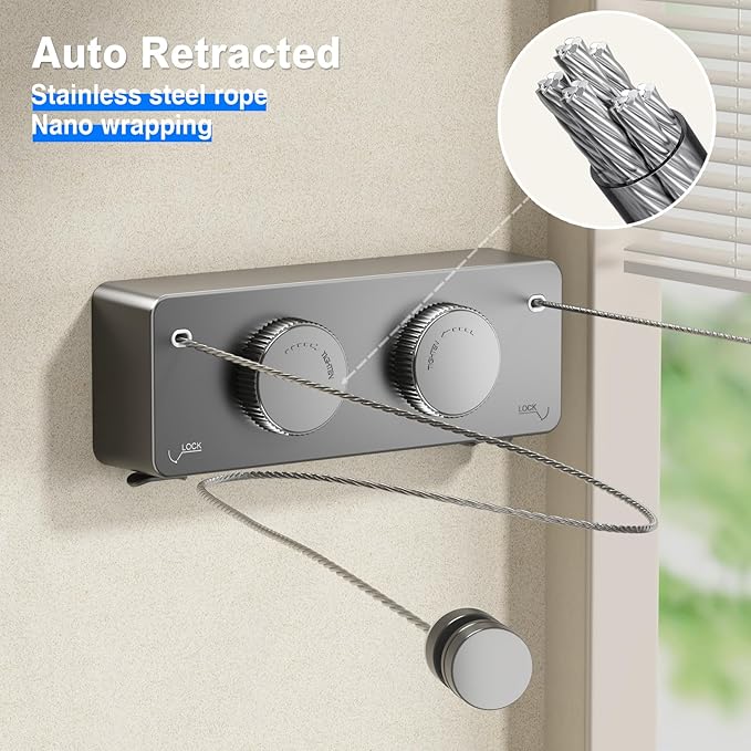 Retractable Twin Clothesline Indoor, Non-Sagging Outdoor Clothes Line - Image 4