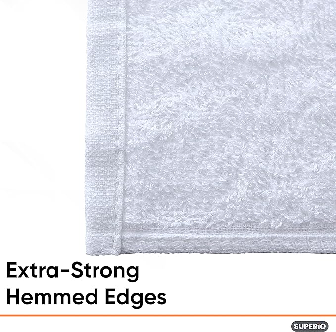 Superio Terry Cloth Rags White Washcloths 100% Cotton 12" Cleaning Cloths - Image 4