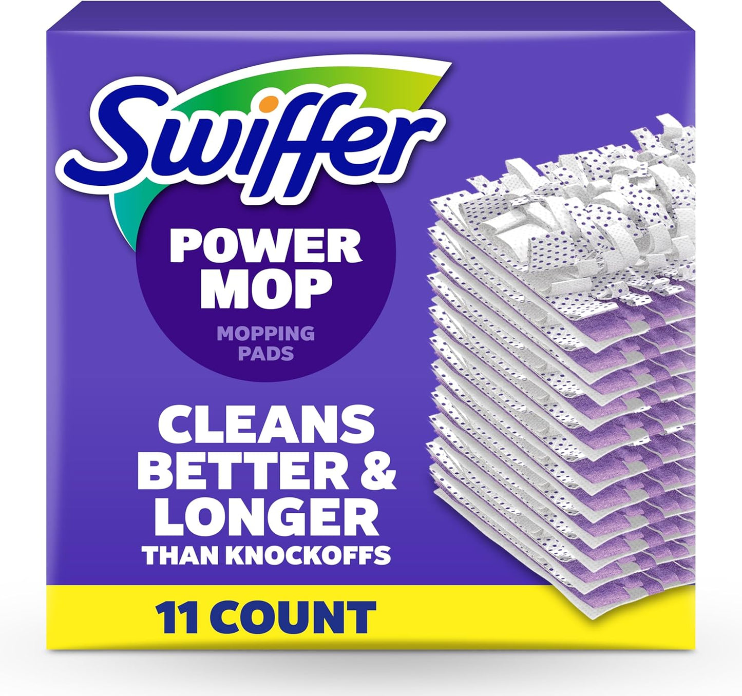 Swiffer PowerMop Multi-Surface Mopping Pad Refills for Floor Cleaning, 11 Count, White/Purple