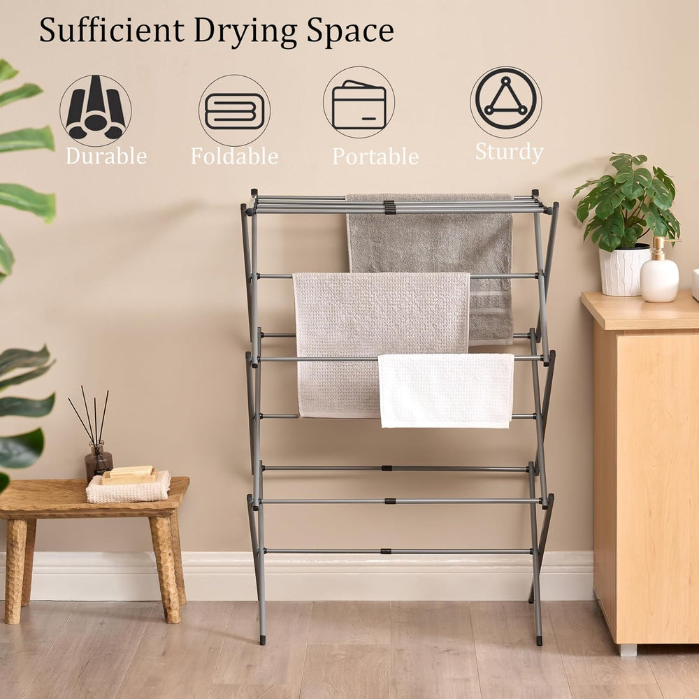 Vivo Technologies 3 Tier Extendable Clothes Airer, Foldable Compact Clothes D...