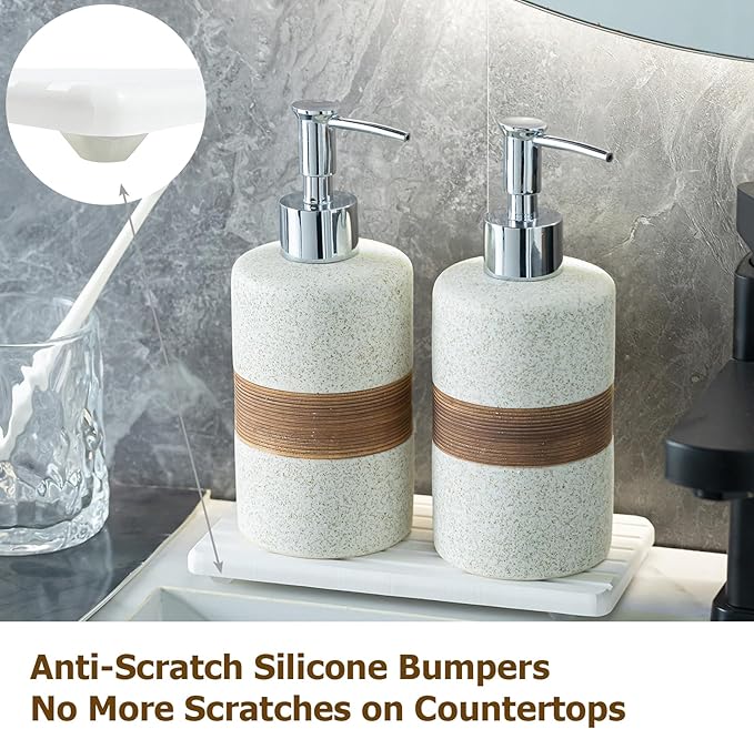 2-Pack Ceramic Soap Dispensers Set, Includes Stainless Steel Pump, Silicone - Image 7