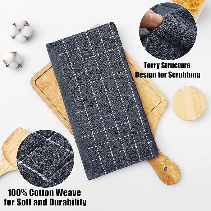Homaxy 100% Cotton Terry Kitchen Towels, Checkered Designed, Soft and Super - Image 7