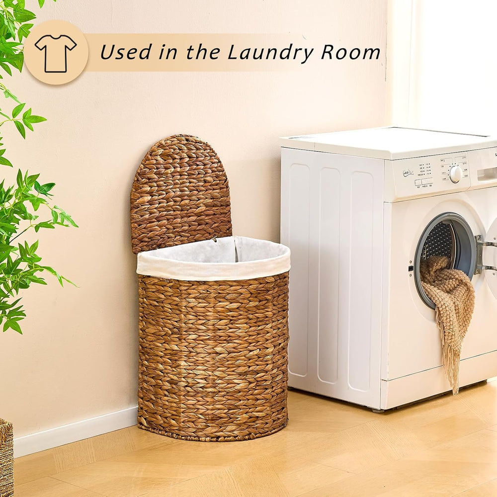 Half Moon Natural Water Hyacinth Laundry Hamper, 90L, Espresso