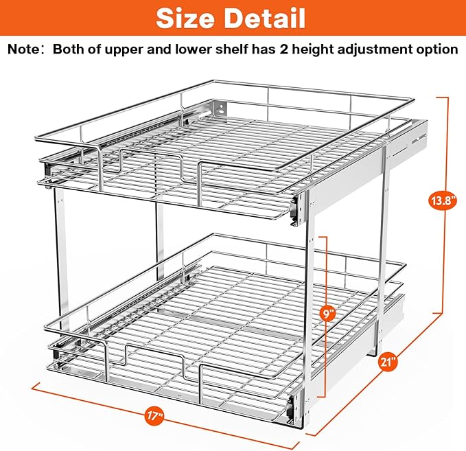 ROOMTEC Individual Pull Out Cabinet Organizer, 2 Tier Spice Rack Organizer - Image 3