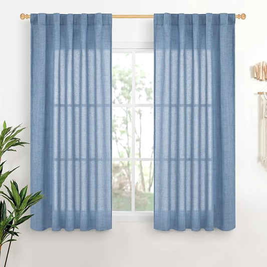 YoungsTex Denim Blue Linen Curtains 48 Inch Length by YoungsTex