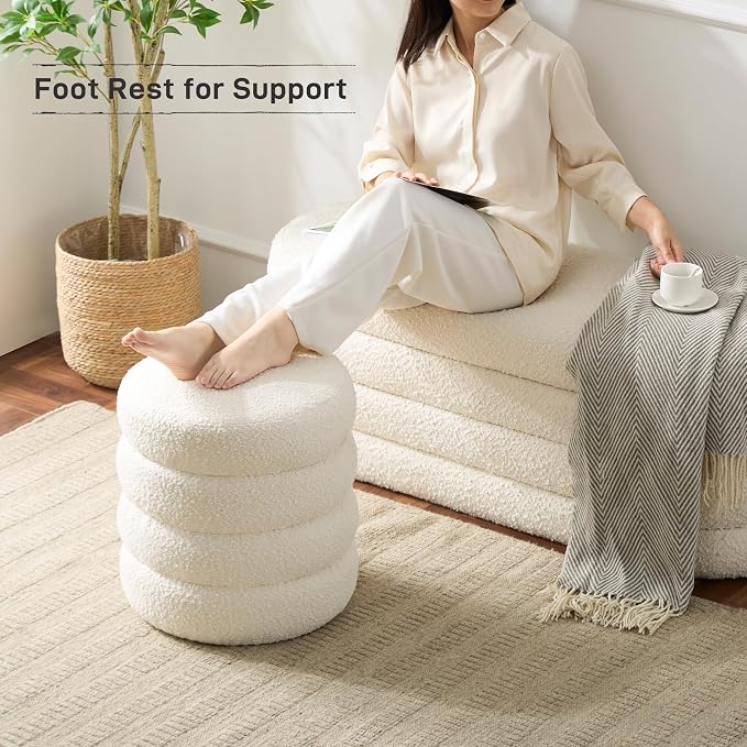 Round Ottoman with Storage Boucle Ottoman Stool with Storage Removable Lid - Image 6