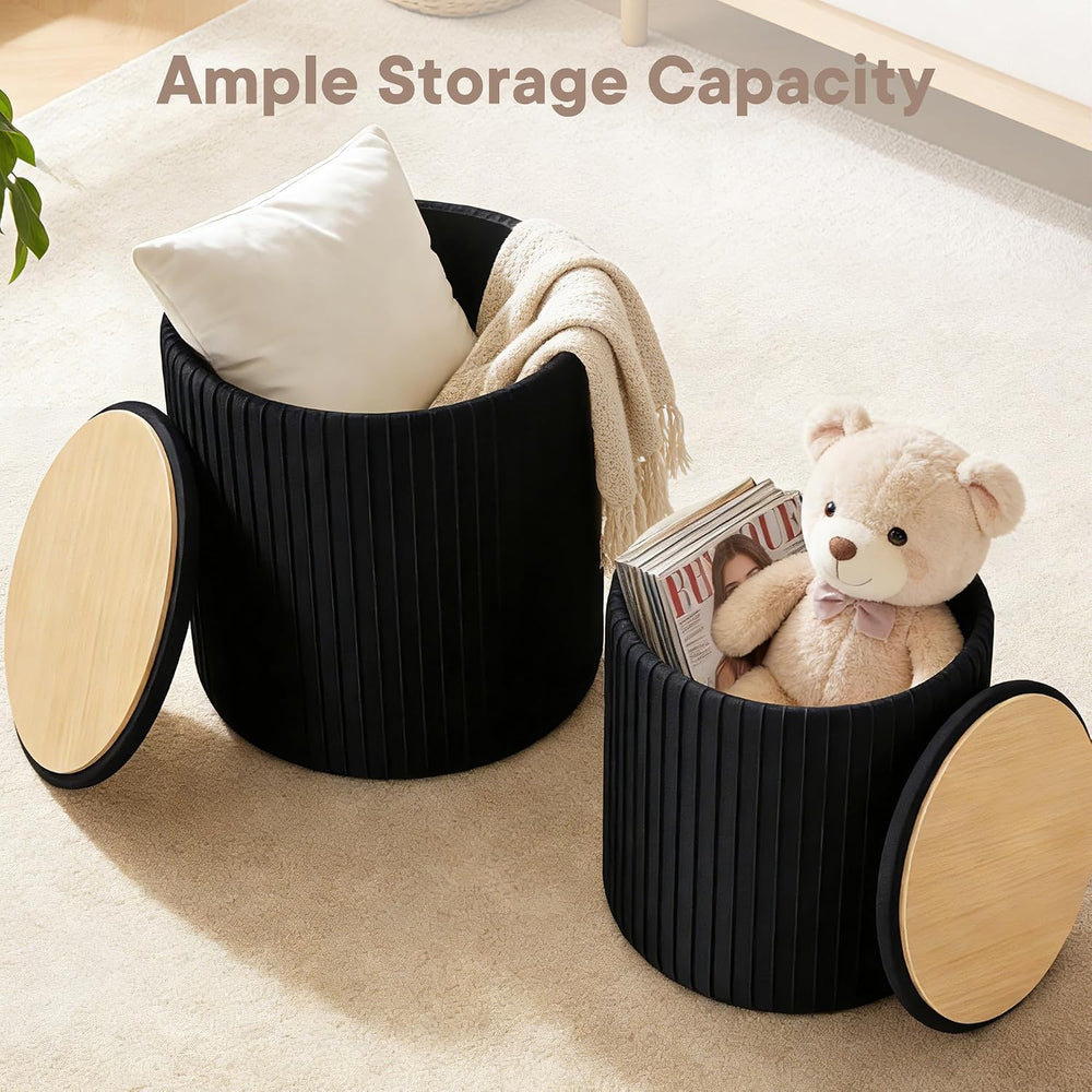 DUMOS Round Ottomans with Storage Set of 2, Vanity Stool, Foot Stool
