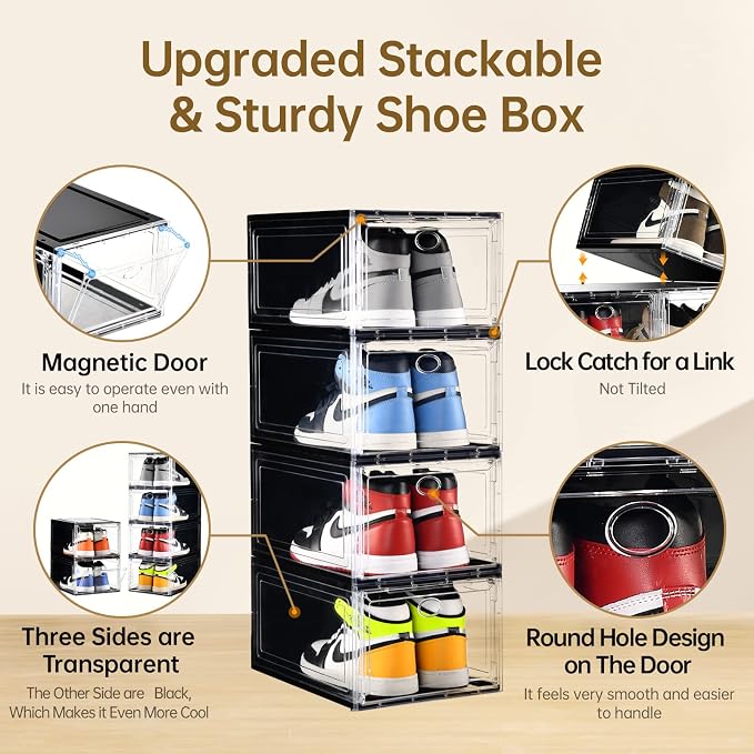 10 Pack Shoe Boxes Stackable, Upgraded Sturdy Storage Boxes - Image 4