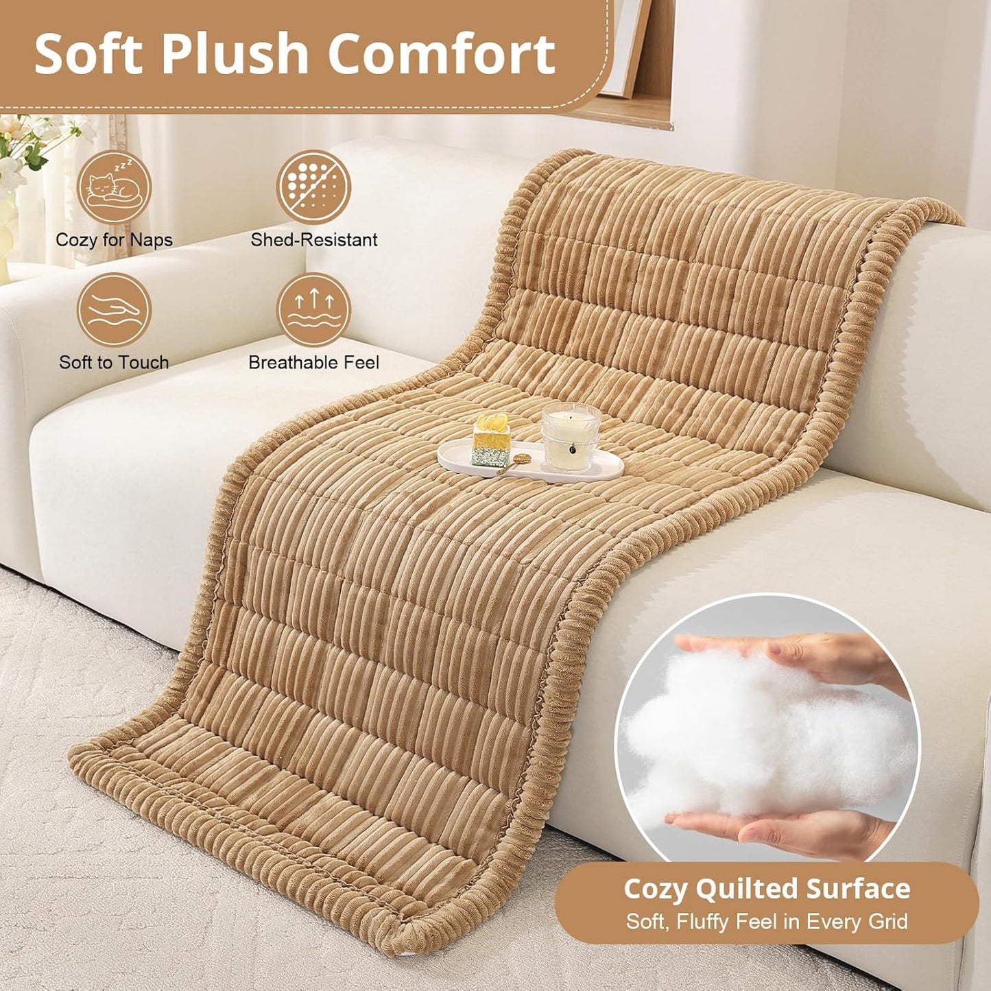 OstepDecor Couch Cover for Dogs, Washable Non Slip Sofa Cover for Pets, Soft Couch Covers for Sofa, Loveseat and Sectional, Furniture Protector Against Pet Hair & Scratches (20" x 24", Khaki)