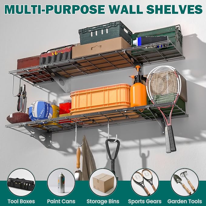 EVERHANGER Garage Wall Shelves, 12 X 48 Inch Wall Mounted Storage Shelves - Image 6