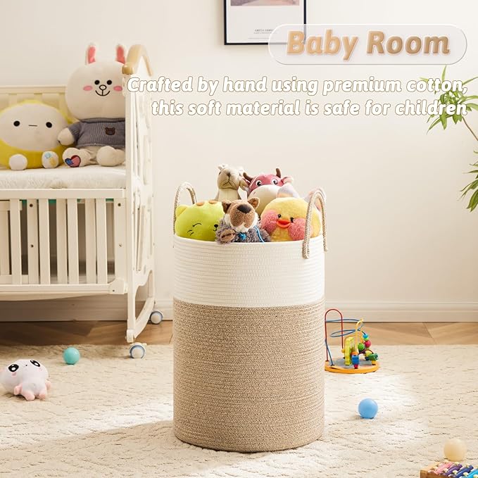Laundry Basket, Woven Cotton Rope Laundry Hamper, 100L - Image 3