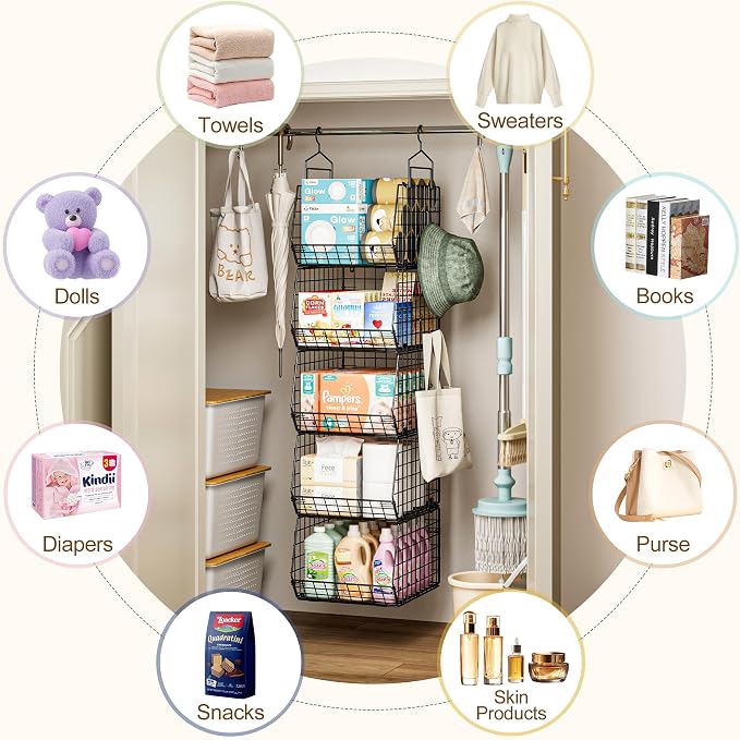 Deeper 4'' Design 5 Tier Foldable Hanging Closet Organizer and Storage，Wire - Image 6