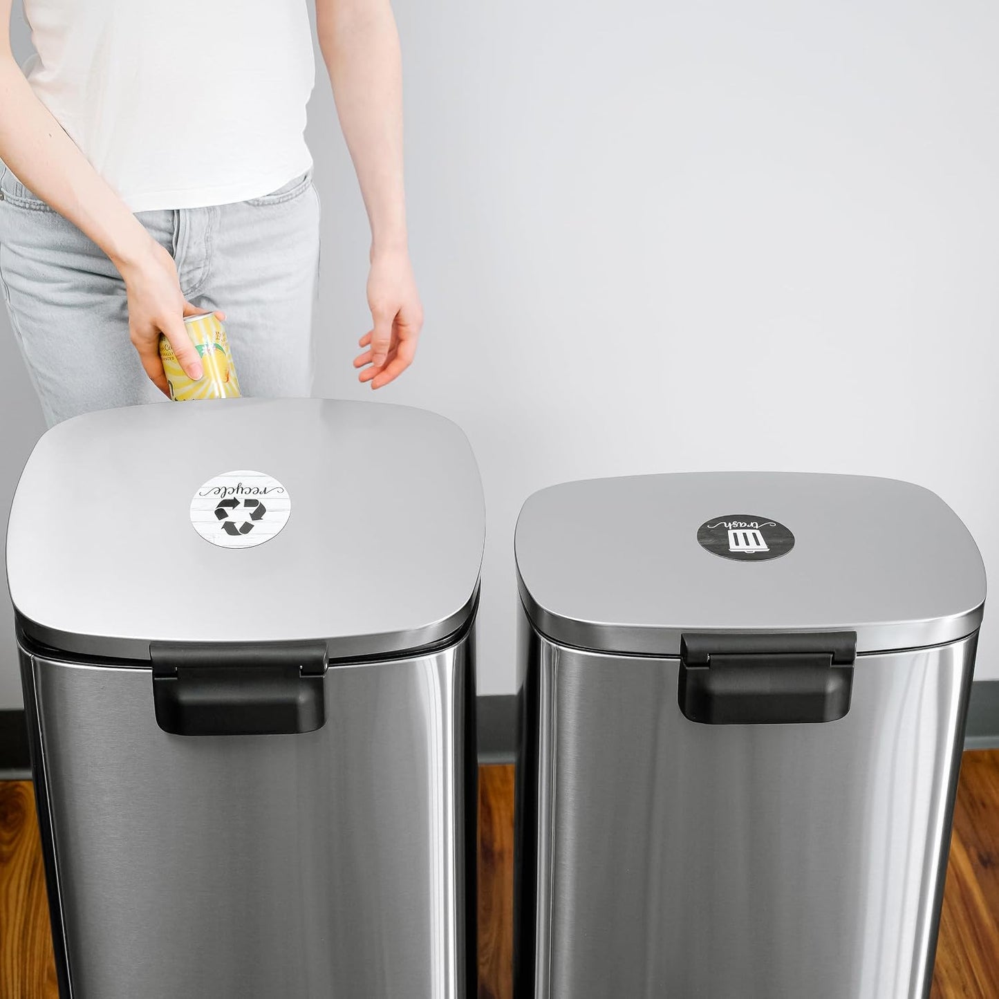 Rustic Trash and Recycle Magnets, Farmhouse Recycle Magnet for Trash Can | 3.5" Magnetic Recycling Stickers for Trash Can, Kitchen Bins Recycling Magnets Compost Sign for Garbage, Made USA, Combo Wood