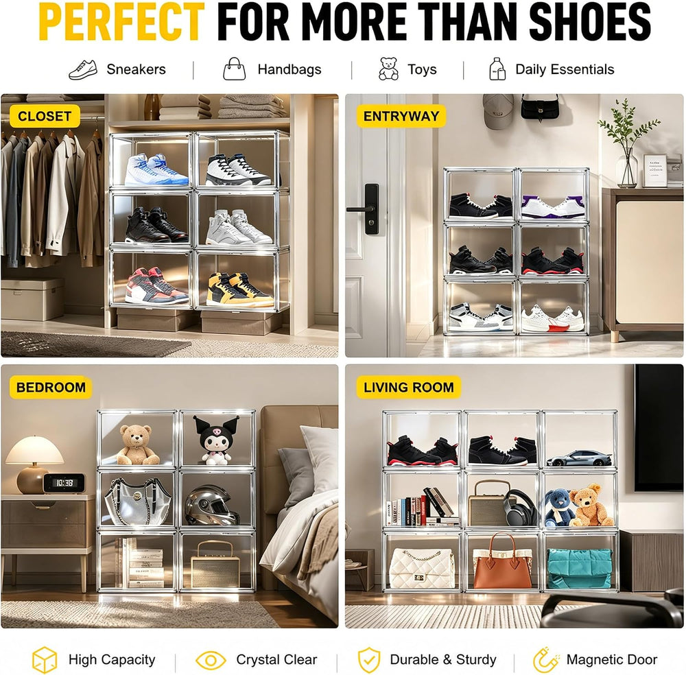 5 Pack Clear High-Top Sneaker Boxes, Wide Magnetic Door, Acrylic Shoe Box