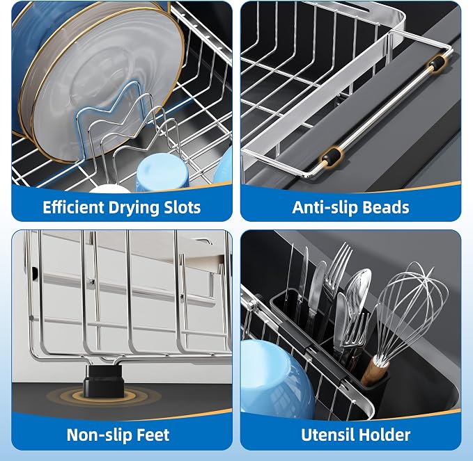 romision Expandable Dish Drying Rack Over The Sink Small Metal Stainless Steel - Image 7