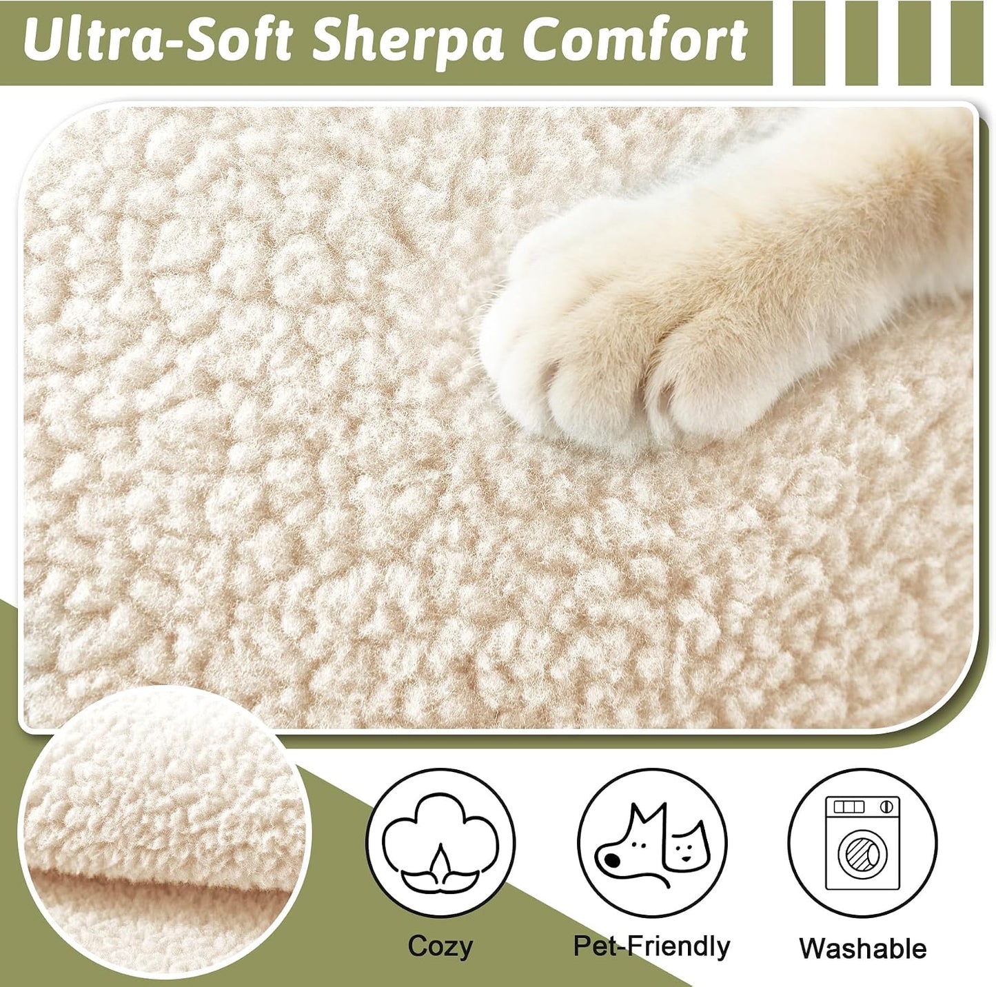 Universal Sherpa Recliner & Armchair Covers with Pockets, Soft Sofa Armrest Backrest Protectors, Pet Friendly Washable Arms Caddy Slipcovers for 3-Cushion Couch, Ivory