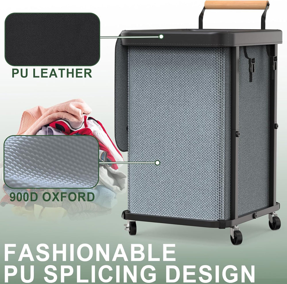 150L Laundry Basket with Wheels,Rolling Basket Hamper with Lid&Handle Gray