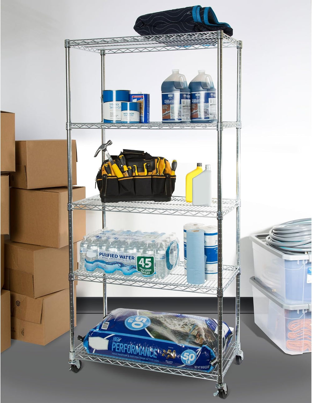 UltraDurable Commercial-Grade 5-Tier Steel Wire Shelving with Wheels, 36&quot...