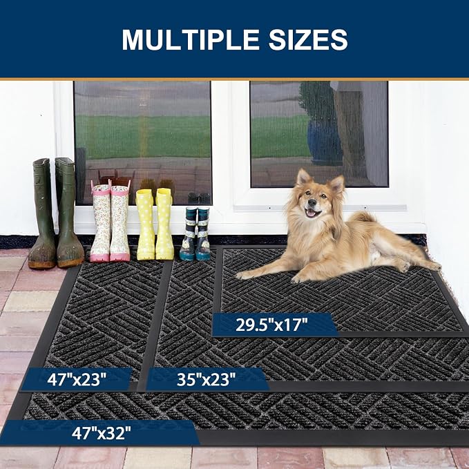 Smiry Front Door Mat Outside Entrance, Heavy Duty Outdoor Indoor Natural Rubber - Image 2