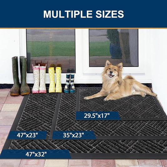 Smiry Front Door Mat Outside Entrance, Heavy Duty Outdoor Indoor Natural Rubber - Image 2