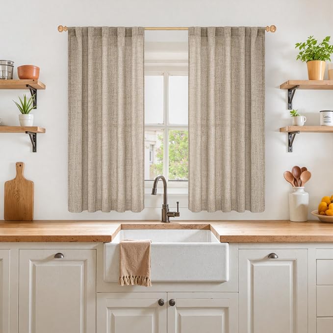 YoungsTex Dark Oatmeal Linen Curtains 45 Inch Length - Image 2