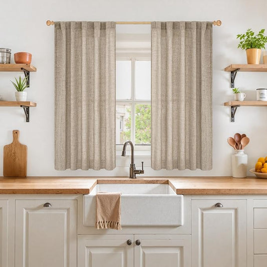 YoungsTex Dark Oatmeal Linen Curtains 45 Inch Length - Image 2