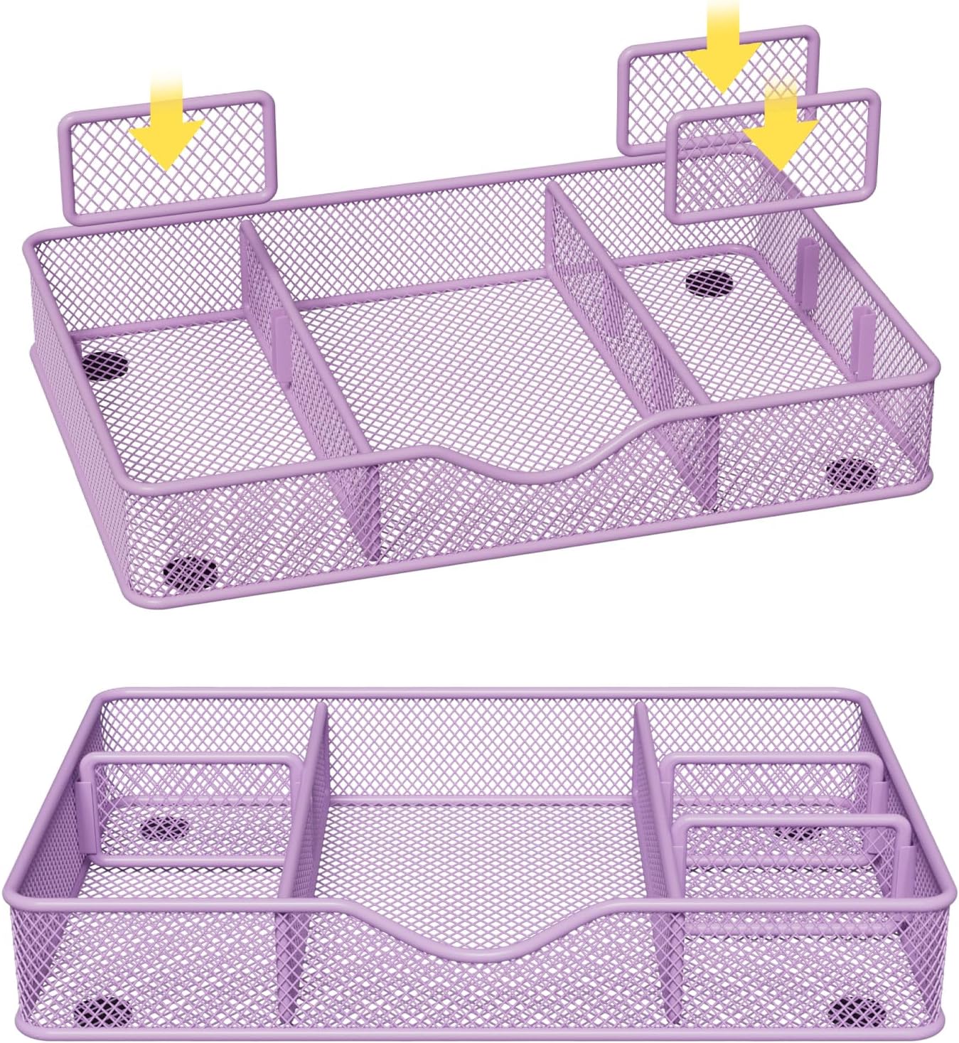 VyGrow Desk Drawer Organizer Tray, Metal Mesh Drawer Organizers Office, 6 Adjustable Compartment, Desk Organizer Tray for Home Office 12.87L x 8.73D x 1.96H inch, Black, 1PC Medium, Purple
