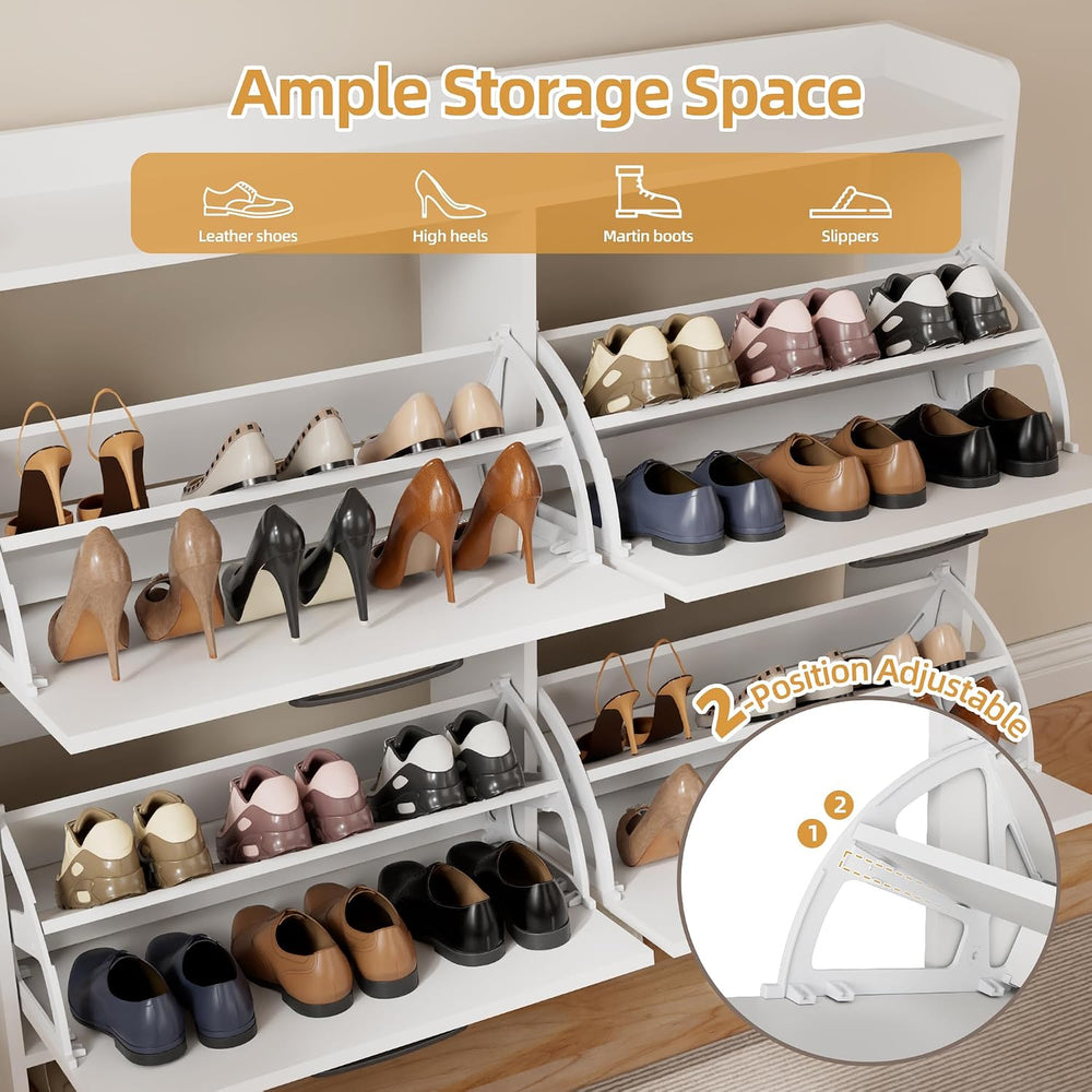 Shoe Storage Cabinet with 4 Flip Drawers, Freestanding Hidden Shoe Cabinet wi...