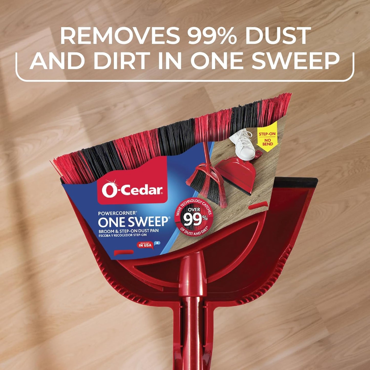 O-Cedar One Sweep Broom with Step-On Dustpan | Remove 99% with One | Lightweight Quiet Cleaning Tool | Ideal for Pet Owners