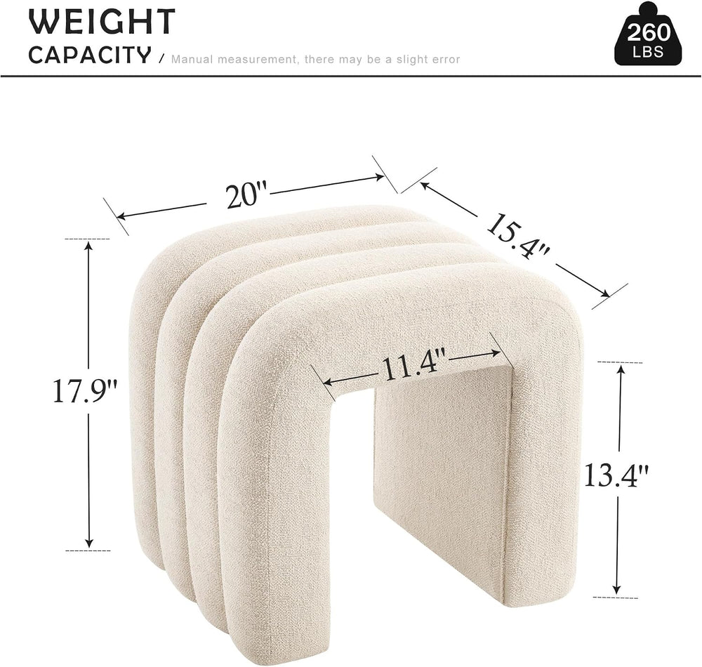 Beige Linen Ottoman Stool, Small Vanity Stool