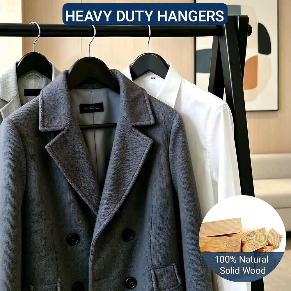Amber Home 30 Pack Black Wooden Coat Hangers, Wood Suit Hangers