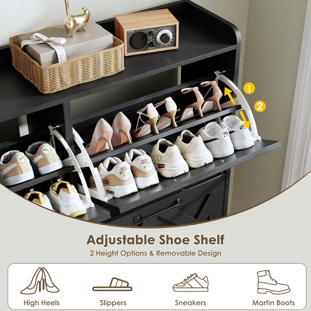 Nicetree Shoe Cabinet with 4 Flip Drawers, Hidden Shoe Rack Cabinet with Meta...